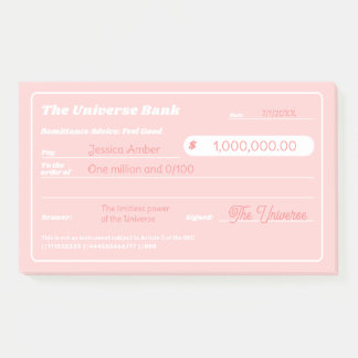 Feminine Pink Money Manifestation Blank Check Post-it Notes