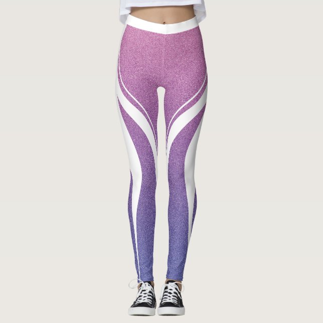 Feminine Pink Purple Glitter Heart Bum Gym Leggings (Front)
