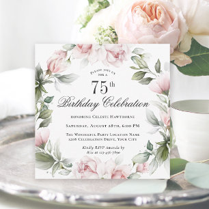 Feminine Pink Roses 75th Birthday Party Invitation