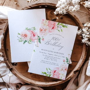 Feminine Pink Roses Floral 100th Birthday Party Invitation