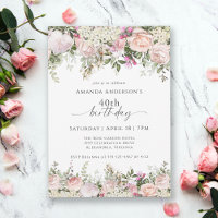 Feminine Pink Roses Floral 40th Birthday Party