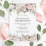 Feminine Pink Roses Floral 70th Birthday Party Invitation<br><div class="desc">A beautifully feminine party invitation to celebrate an 70th birthday in elegant style,  this Irresistible floral design is bordered in charming pink roses,  mixed flowers and trailing greenery  All of the text may be personalised for your party,  including the guest of honour's age.</div>