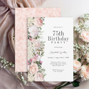 Feminine Pink Roses Floral 75th Birthday Party Invitation