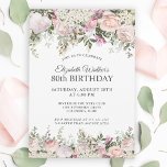 Feminine Pink Roses Floral 80th Birthday Party Invitation<br><div class="desc">A beautifully feminine party invitation to celebrate an 80th birthday in elegant style,  this Irresistible floral design is bordered in charming pink roses,  mixed flowers and trailing greenery  All of the text may be personalised for your party,  including the guest of honour's age.</div>