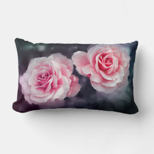 Feminine Pink Roses Floral Photo Lumbar Cushion