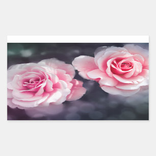 Feminine Pink Roses Floral Photo Rectangular Sticker