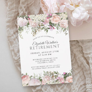 Feminine Pink Roses Floral Retirement Celebration Invitation