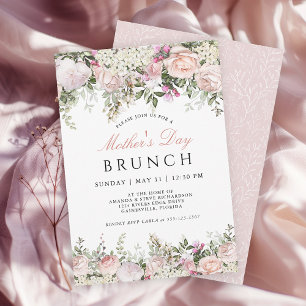 Feminine Pink Roses Mother's Day Brunch Invitation