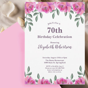 Feminine Pink Roses Women's 70th Birthday Invitation