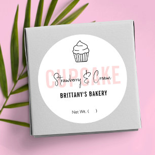 Feminine Pink Script Cupcake Flavour Name Classic Round Sticker