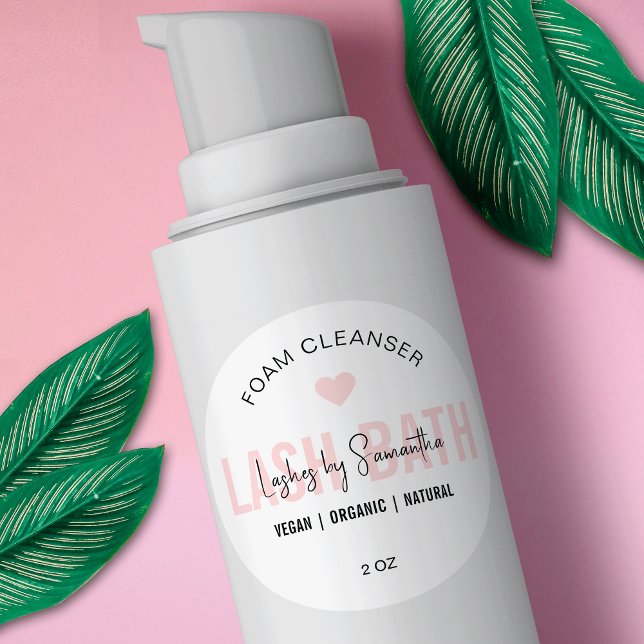 Feminine Pink Script Logo Lash Extensions Cleanser Classic Round Sticker (Creator Uploaded)