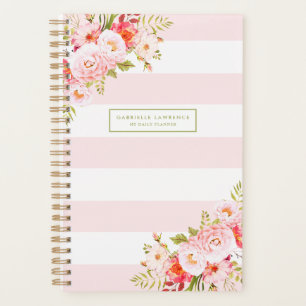Feminine Pink Stripes and Peonies Custom Planner