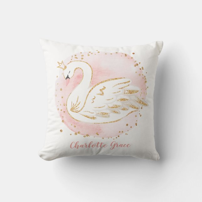Feminine Pink Swan Princess Nursery Decoration Cushion (Front)