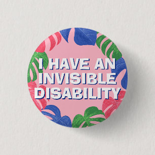 Feminine Pink Tropical Leaves Invisible Disability 3 Cm Round Badge