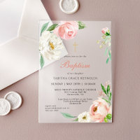 Feminine Pink Watercolor Floral Religious Baptism