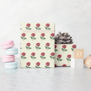 Feminine Pink Watercolor Roses on Beige  Wrapping Paper