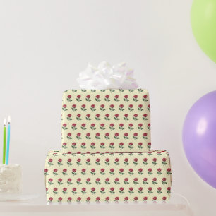 Feminine Pink Watercolor Roses on Cream Wrapping Paper