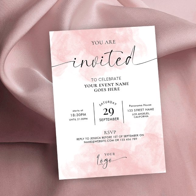 Feminine Pink Watercolor Script Logo Business Invitation (Creator Uploaded)