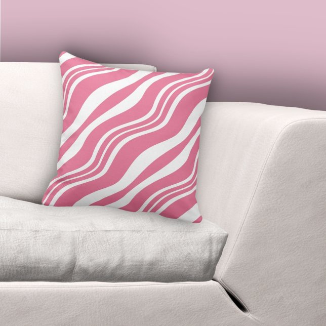 Feminine Pink & White Irregular Lines Pattern Cushion (Feminine Pink & White Irregular Lines Pattern Throw Pillow)