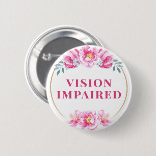 Feminine Pink Wild Rose Floral Vision Impaired 6 Cm Round Badge