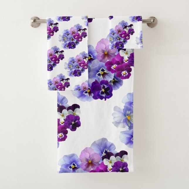 Feminine purple and lavender cherry blossom bath towel set (Insitu)
