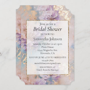 Feminine Purple Blue and Gold Floral Invitation