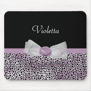 Feminine Purple Cheetah Print Girly Bow and Name Mouse Pad