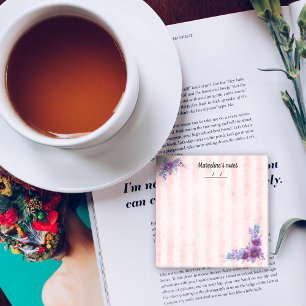 Feminine purple flower & soft pink stripes 3" x 3" post-it notes