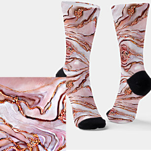 Feminine Quartz  Rose Gold Marble Texture Socks