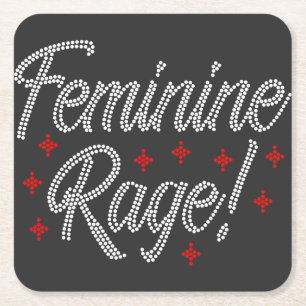 Feminine Rage Rhinestone Design Square Paper Coaster