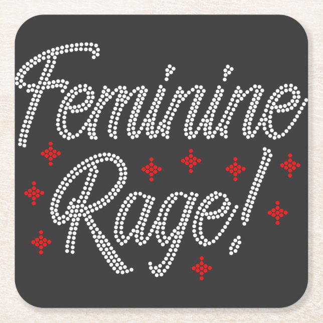 Feminine Rage Rhinestone Design Square Paper Coaster (Front)
