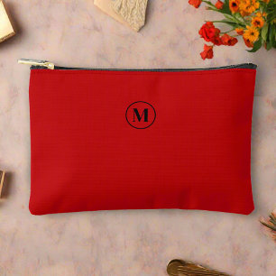 Feminine Red & Black l Modern Elegant Monogrammed Accessory Pouch