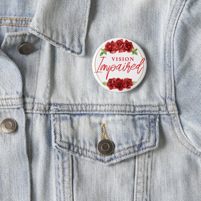 Feminine Red Rose Floral Vision Impaired 6 Cm Round Badge (In Situ)