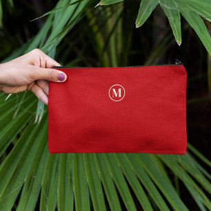 Feminine Red & White Personalised Monogram Initial Accessory Pouch