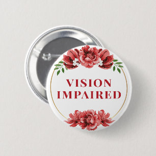 Feminine Red Wild Rose Floral Vision Impaired 6 Cm Round Badge