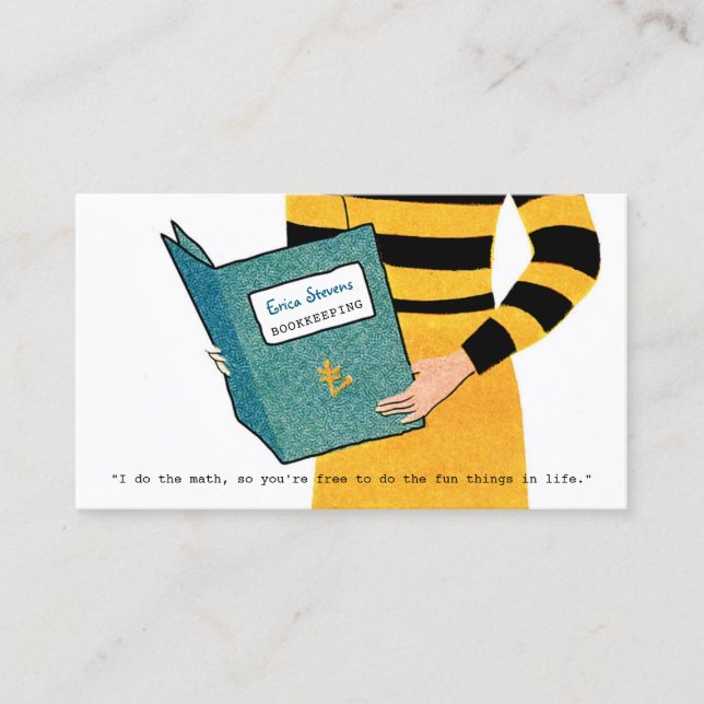 Feminine Retro Bookkeeper Woman Financial Advisor Business Card (Front)
