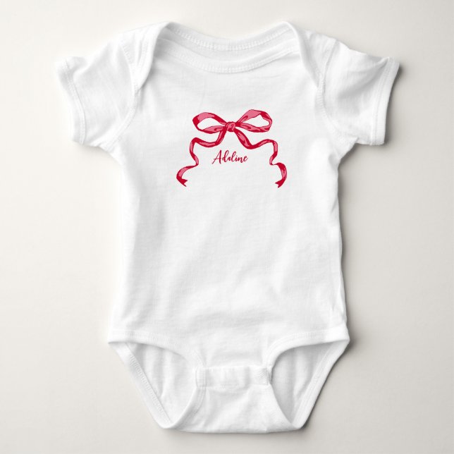 Feminine ribbon bow custom design baby bodysuit (Front)