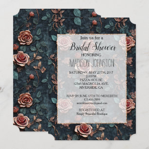 Feminine Rose Gold Roses Invitation