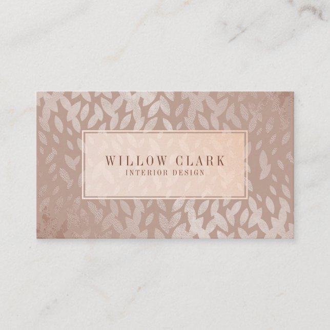 Feminine Rose Gold Willow Tree Leaf Pattern Business Card (Front)