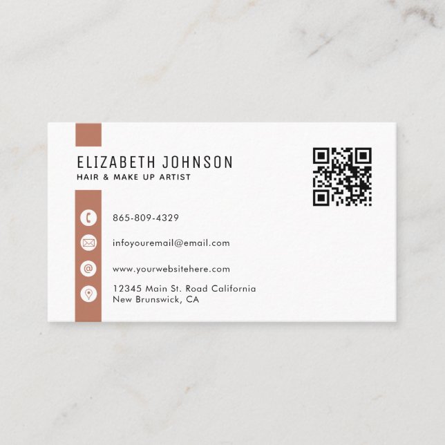 Feminine Rust Terracotta Minimalist Simple QR Code Business Card (Front)