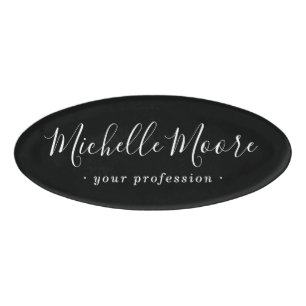 Feminine script elegant black name tag