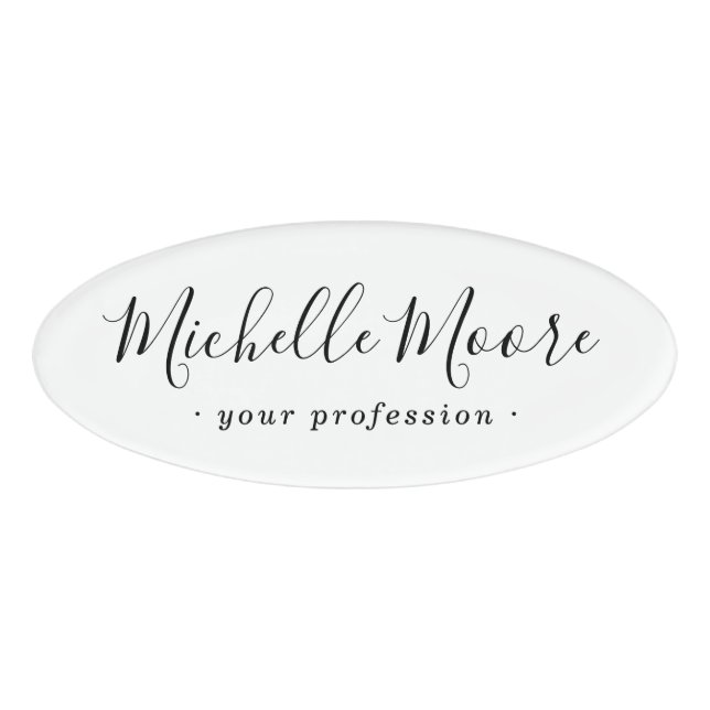 Feminine script elegant white name tag (Front)