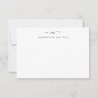 Feminine Script Monogram Modern Black Stationery