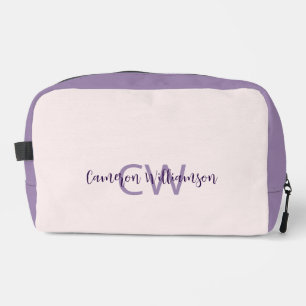 Feminine Script Name & Initials Solid Blush Violet Dopp Kit