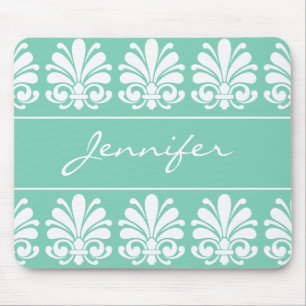 Feminine Shell Flourish Damask Personalised Mouse Pad