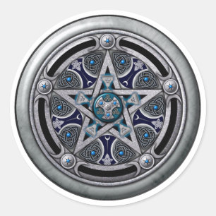 Feminine Silver Pagan Pentacle Classic Round Sticker