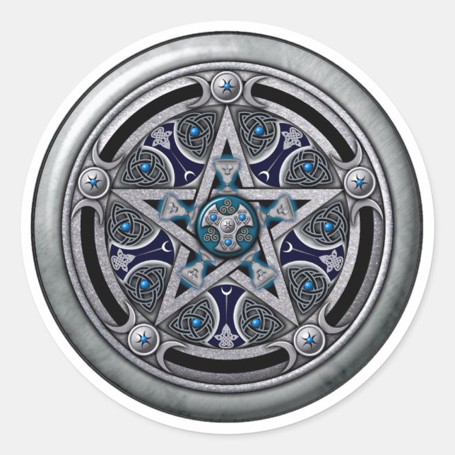Feminine Silver Pagan Pentacle Classic Round Sticker (Front)