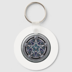 Feminine Silver Pagan Pentacle Key Ring