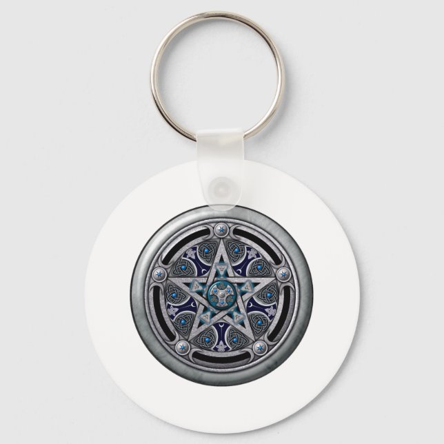 Feminine Silver Pagan Pentacle Key Ring (Front)