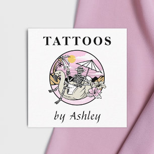 Feminine Skull Illustration Tattoo Artist Summer  Square Business Card